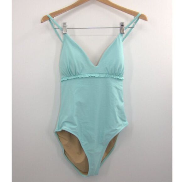 NWT Old Navy V-Neck Ruffle-Trim Cutout One-Piece Swimsuit Icelandic Fjord Size M - Picture 1 of 7